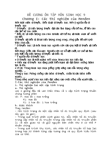 Đề cương ôn tập môn Sinh học 9