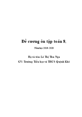 Đề cương ôn tập Toán Lớp 8 - Năm học 2019- 2020 - Lê Thị Thu Nga