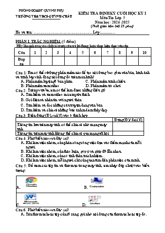 Đề kiểm tra định kì cuối học kì I môn Tin học 5 - Năm học 2024-2025 - Phạm Thị Thủy (Có đáp án)