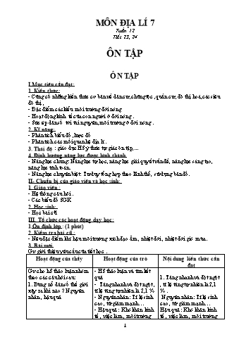 Giáo án môn Địa lí 7 - Tuần 12, Tiết 23+24: Ôn tập