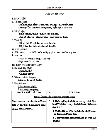 Giáo án môn Tin học 8 - Tiết 30: Ôn tập