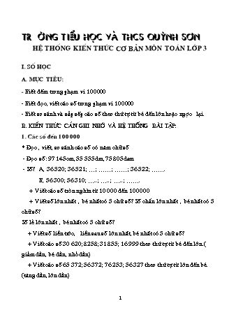 Hệ thống kiến thức cơ bản môn Toán Lớp 3