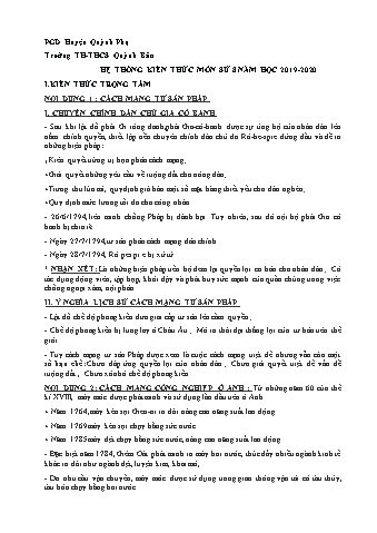 Hệ thống kiến thức môn Lịch sử 8 - Năm học 2019-2020 - Đặng Thị Bé