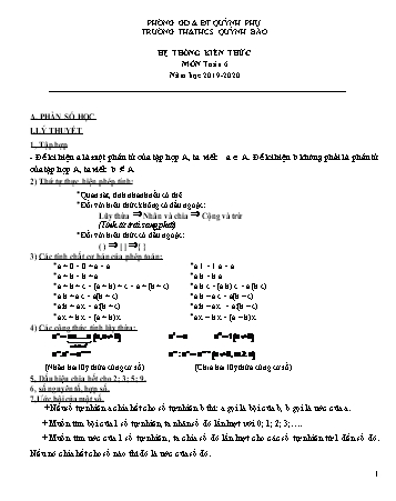 Hệ thống kiến thức môn Toán 6 - Năm học 2019-2020 - Đỗ Thị Quyên