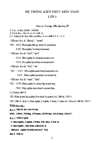 Hệ thống kiến thức môn Toán Lớp 3 - Trường Tiểu học An Lễ