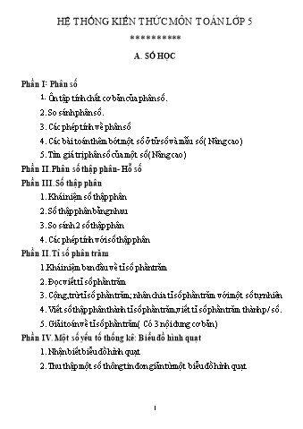 Hệ thống kiến thức môn Toán Lớp 5