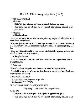 Kế hoạch bài dạy môn Tin học Lớp 4 (Kết nối tri thức với cuộc sống) - Bài 13: Chơi với máy tính (Tiết 2)