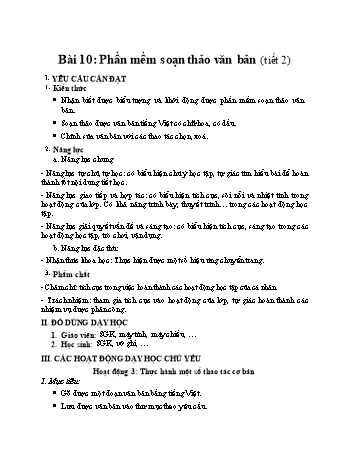 Kế hoạch bài dạy môn Tin học Lớp 4 (Kết nối tri thức với cuộc sống) - Bài 10: Phần mềm soạn thảo văn bản (Tiết 2)