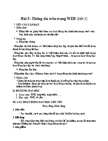 Kế hoạch bài dạy môn Tin học Lớp 4 (Kết nối tri thức với cuộc sống) - Bài 3: Thông tin trên trang WEB (Tiết 1)