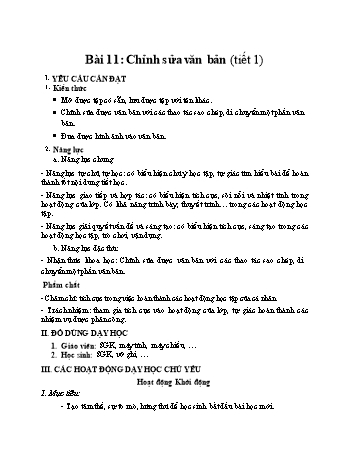 Kế hoạch bài dạy môn Tin học Lớp 4 (Kết nối tri thức với cuộc sống) - Bài 11: Chỉnh sửa văn bản (Tiết 1)