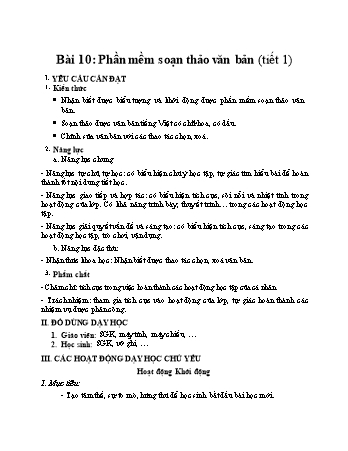 Kế hoạch bài dạy môn Tin học Lớp 4 (Kết nối tri thức với cuộc sống) - Bài 10: Phần mềm soạn thảo văn bản (Tiết 1)