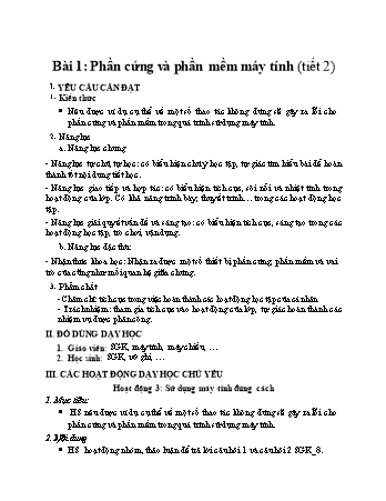 Kế hoạch bài dạy môn Tin học Lớp 4 (Kết nối tri thức với cuộc sống) - Bài 1: Phần cứng và phần mềm máy tính (Tiết 2)