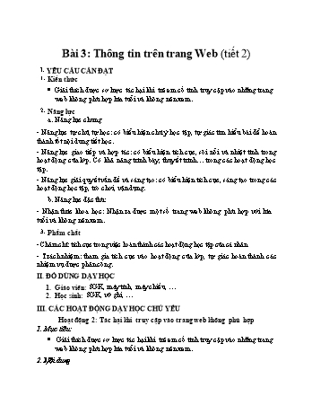 Kế hoạch bài dạy môn Tin học Lớp 4 (Kết nối tri thức với cuộc sống) - Bài 3: Thông tin trên trang WEB (Tiết 2)
