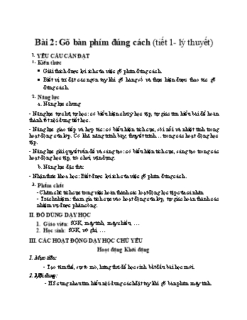 Kế hoạch bài dạy môn Tin học Lớp 4 (Kết nối tri thức với cuộc sống) - Bài 2: Gõ bàn phím đúng cách (Tiết 1 - Lý thuyết)