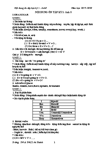 Nội dung ôn tập học kỳ I môn Tiếng Anh Lớp 8 -  Năm học 2019-2020 - Trường TH & THCS An Thanh