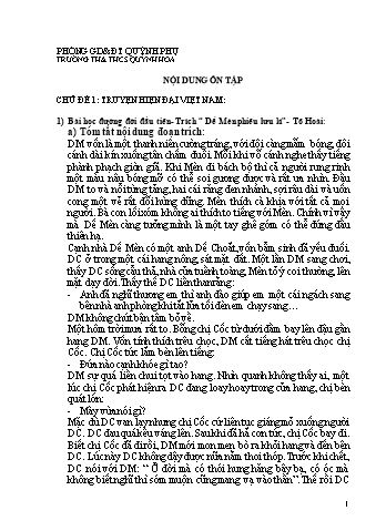 Nội dung ôn tập Ngữ văn 6 - Chủ đề 1: Truyện hiện đại Việt Nam - Nguyễn Thị Thơm