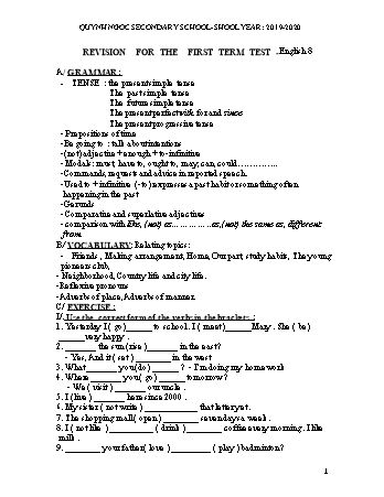Revision for the first term test English 8