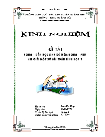 Sáng kiến kinh nghiệm Hướng dẫn học sinh kẻ thêm đường phụ khi giải một số bài toán Hình học 7