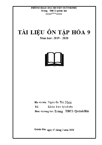 Tài liệu ôn tập Hóa 9 - Năm học 2019-2020 - Nguyễn Thị Nhài