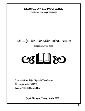 Tài liệu ôn tập môn Tiếng Anh 9 - Năm học 2019-2020 - Nguyễn Thanh Ánh