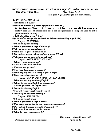 2 Đề kiểm tra học kì I môn Tiếng Anh 9 (Speaking) - Trường THCS Hra