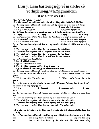 3 Đề ôn tập môn Tin học Lớp 8