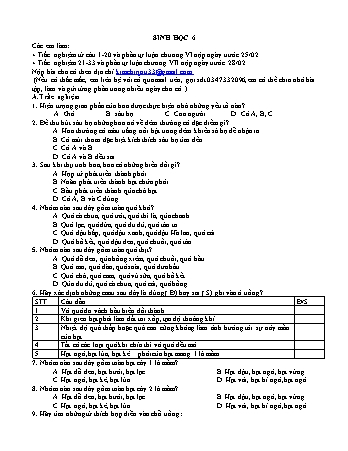 Bài tập ôn tập môn Sinh học Lớp 6 - Chương VI+VII