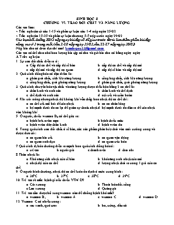 Bài tập ôn tập môn Sinh học Lớp 8 - Chương VI: Trao đổi chất và năng lượng