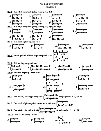 Bài tập ôn tập môn Toán Lớp 9 - Chương III Đại số + Chương III Hình học