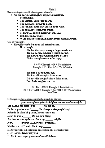 Bài tập ôn tập Tiếng Anh 8 - Unit 1 đến 9