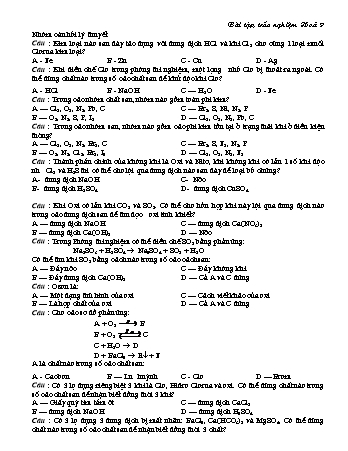 Bài tập trắc nghiệm môn Hóa học Lớp 9