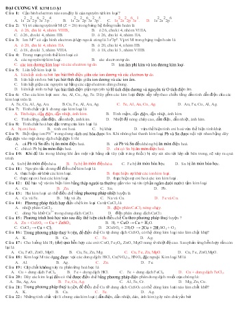 Bộ câu hỏi trắc nghiệm Hóa học 12 - Chủ đề: Kim loại. Kim loại kiềm, kim loại kiềm thổ. Nhôm và hợp chất của nhôm (Có đáp án)