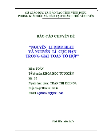 Chuyên đề Nguyên lí Dirichlet và nguyên lí cực hạn trong giải toán tổ hợp