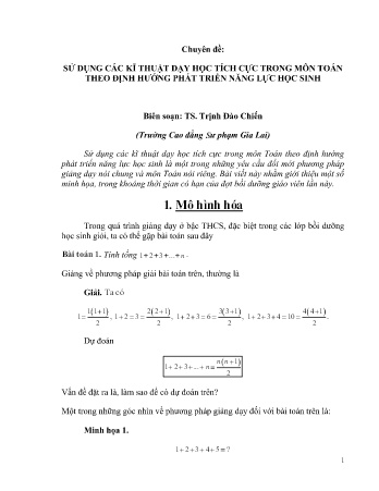 Chuyên đề Sử dụng các kĩ thuật dạy học tích cực trong môn Toán theo định hướng phát triển năng lực học sinh