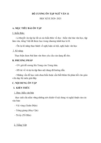 Đề cương ôn tập học kì II môn Ngữ văn Lớp 11 năm học 2020-2021