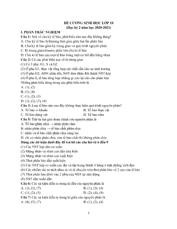 Đề cương ôn tập học kì II môn Sinh học Lớp 10 năm học 2020-2021