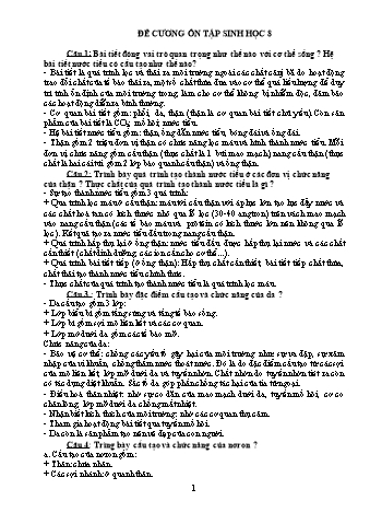 Đề cương ôn tập môn Sinh học Khối 8