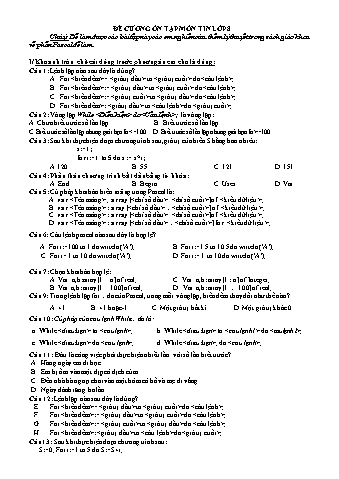 Đề cương ôn tập môn Tin học Lớp 8