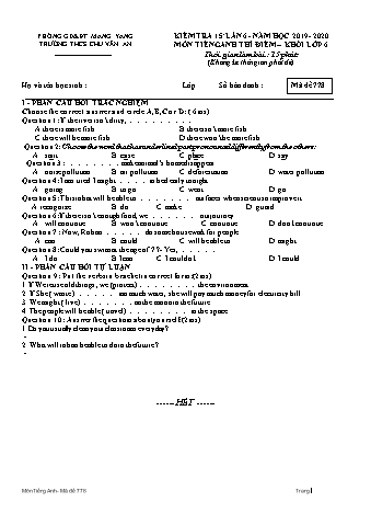 Đề kiểm tra 15 phút môn Tiếng Anh 6 lần 6 năm học 2019-2020 - Trường THCS Chu Văn An (Có đáp án)