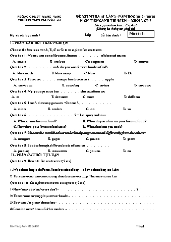 Đề kiểm tra 15 phút môn Tiếng Anh 7 (Hệ 10 năm) lần 2 năm học 2019-2020 - Trường THCS Chu Văn An (Có đáp án)
