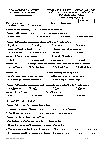 Đề kiểm tra 15 phút môn Tiếng Anh 7 (Hệ 10 năm) lần 3 năm học 2019-2020 - Trường THCS Chu Văn An