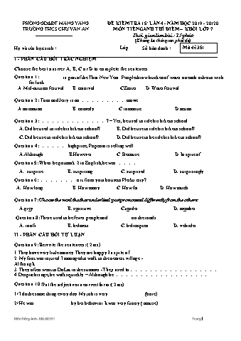 Đề kiểm tra 15 phút môn Tiếng Anh 7 (Hệ 10 năm) lần 4 năm học 2019-2020 - Trường THCS Chu Văn An (Có đáp án)