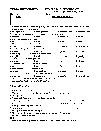 Đề kiểm tra 15 phút môn Tiếng Anh 8 - Trường TH & THCS Đăk Yă
