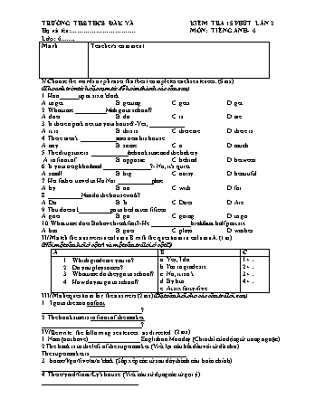 Đề kiểm tra 15 phút môn Tiếng Anh Khối 6 - Trường TH & THCS Đăk Yă