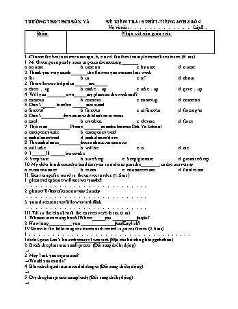 Đề kiểm tra 15 phút môn Tiếng Anh Khối 8 - Trường TH & THCS Đăk Yă