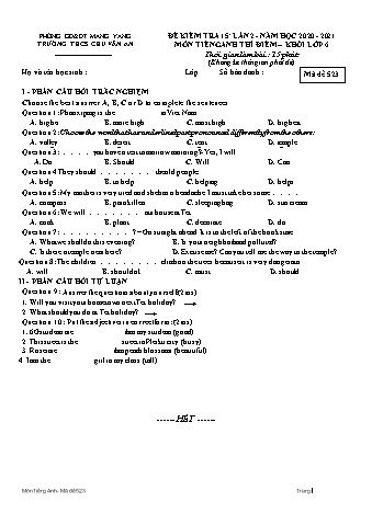 Đề kiểm tra 15 phút môn Tiếng Anh Lớp 6 lần 2 năm học 2020-2021 - Trường THCS Chu Văn An (Có đáp án)
