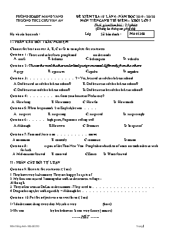 Đề kiểm tra 15 phút môn Tiếng Anh Lớp 7 (Hệ 10 năm) lần 4 năm học 2019-2020 - Trường THCS Chu Văn An (Có đáp án)