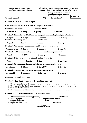 Đề kiểm tra 15 phút môn Tiếng Anh Lớp 8 (Hệ 10 năm) lần 1 năm học 2020-2021 - Trường THCS Chu Văn An (Có đáp án)