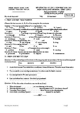 Đề kiểm tra 15 phút môn Tiếng Anh Lớp 8 (Hệ 10 năm) lần 2 năm học 2020-2021 - Trường THCS Chu Văn An (Có đáp án)