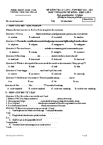 Đề kiểm tra 15 phút môn Tiếng Anh Lớp 9 (Hệ 10 năm) lần 2 năm học 2021-2022 - Trường THCS Chu Văn An (Có đáp án)